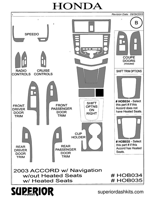 Shadow sheet for Superior Dash kit HOB034 / HOB035, 2003 Honda Accord