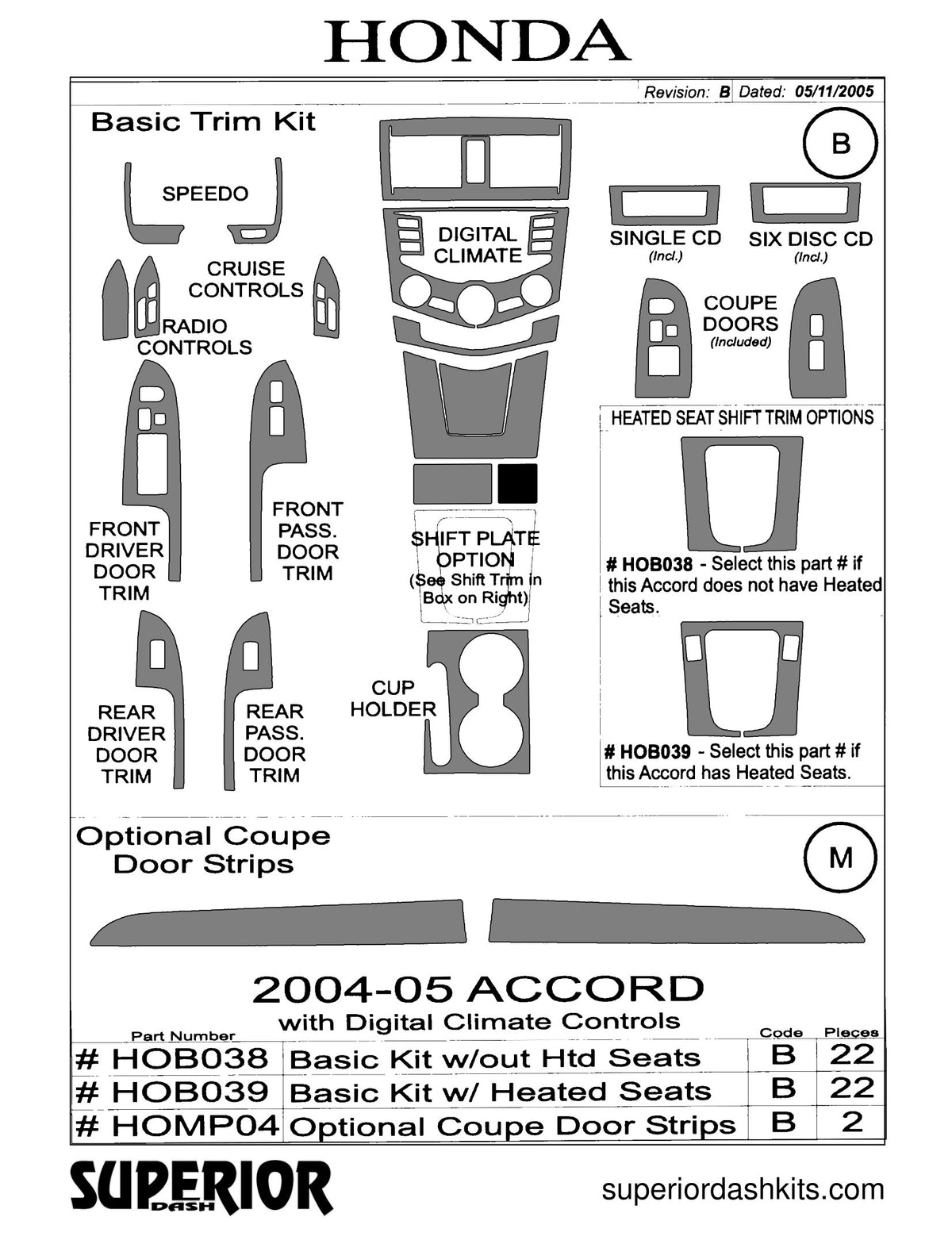 Shadow sheet for Superior Dash kit HOB038 / HOB039, 2004-2007 Honda Accord (sheet 2)