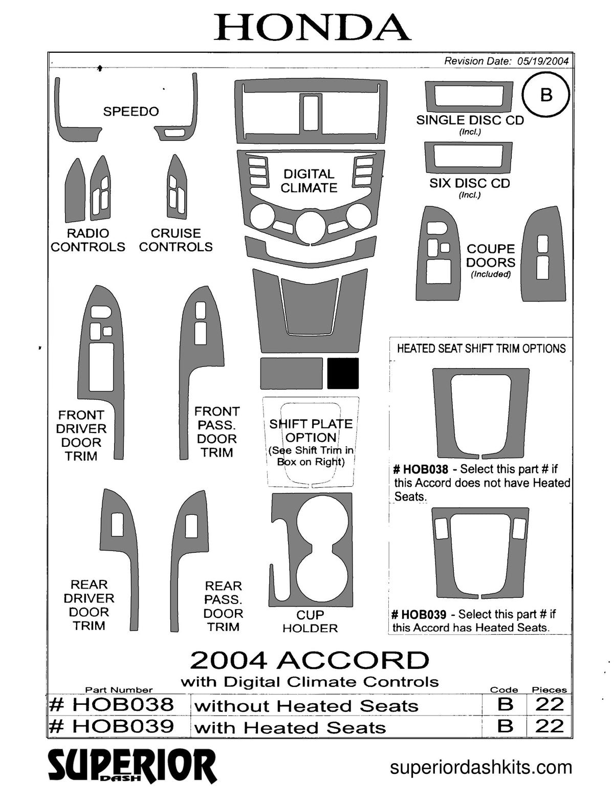 Shadow sheet for Superior Dash kit HOB038 / HOB039, 2004-2007 Honda Accord (sheet 4)