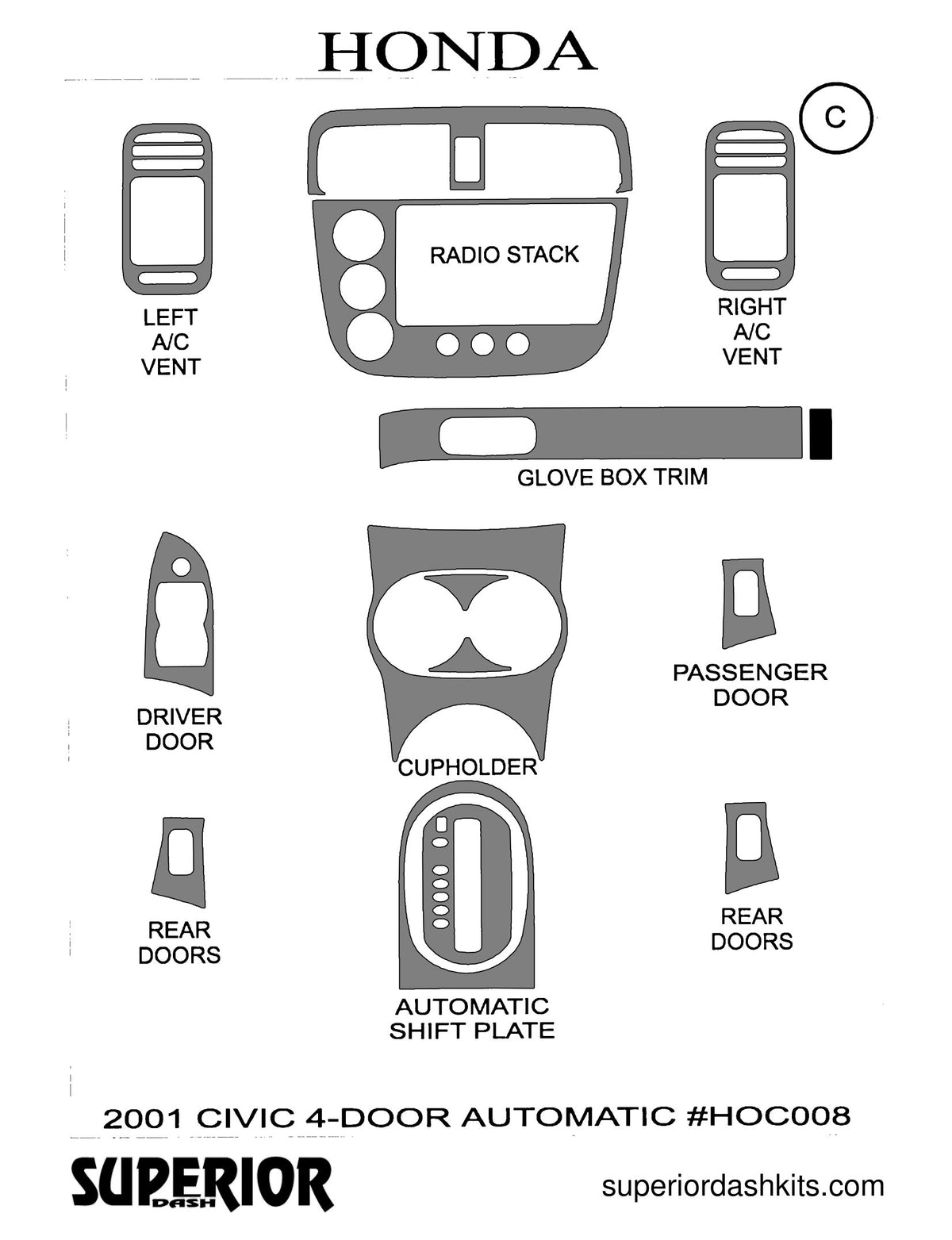 Shadow sheet for Superior Dash kit HOC008, 2001 Honda Civic