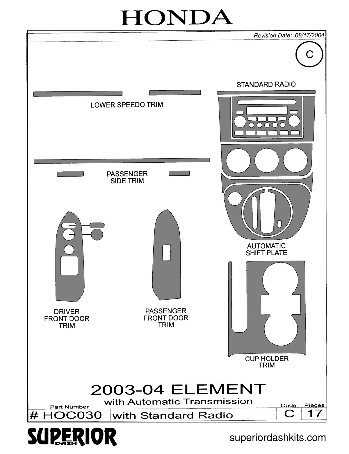Shadow sheet for Superior Dash kit HOC030, 2003-2008 Honda Element