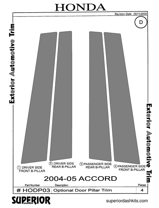 Shadow sheet for Superior Dash kit HODP03, 2004-2005 Honda Accord