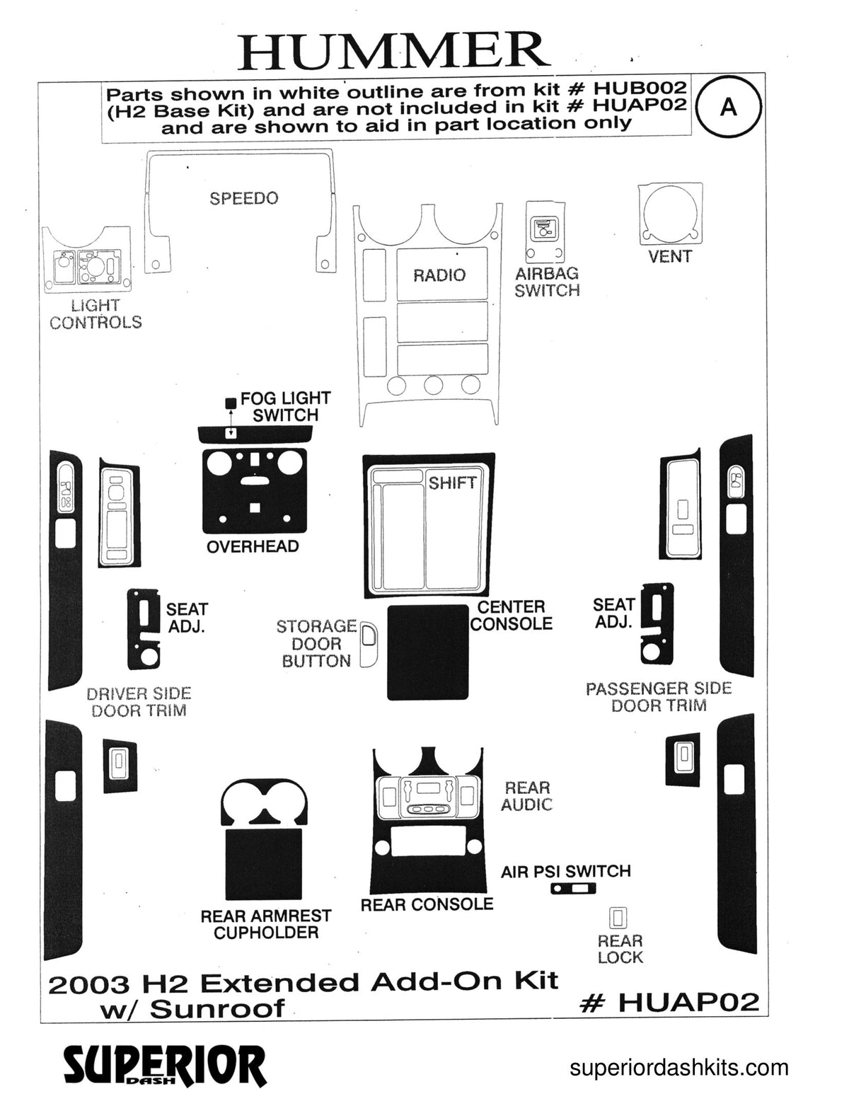 Shadow sheet for Superior Dash kit HUAP02, 2003 Hummer H2