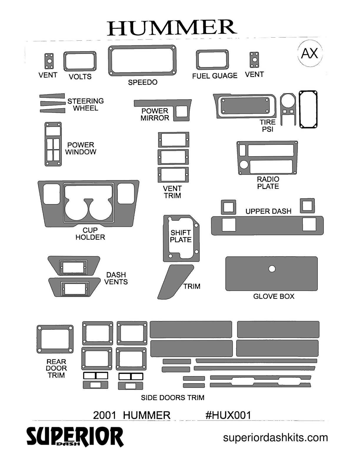Shadow sheet for Superior Dash kit HUX001, 2001-2002 Hummer H1