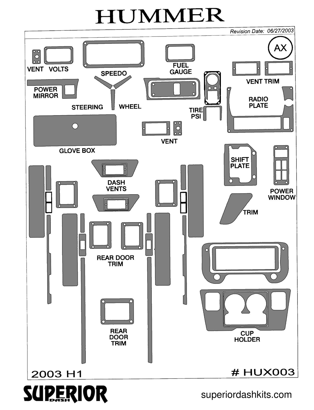 Shadow sheet for Superior Dash kit HUX003, 2003 Hummer H1