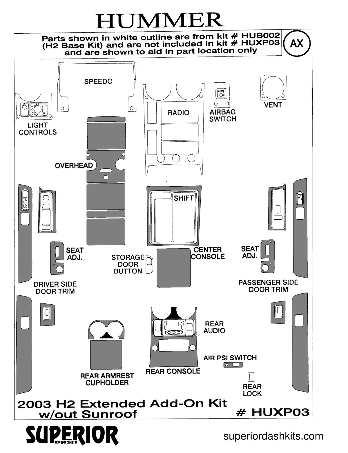 Shadow sheet for Superior Dash kit HUXP03, 2003 Hummer H2