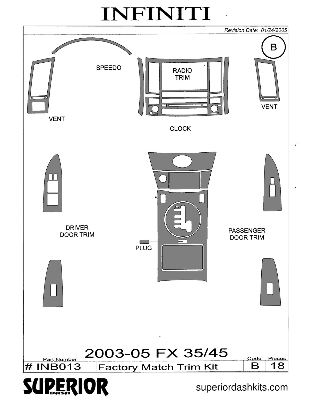 Shadow sheet for Superior Dash kit INB013, 2003-2005 Infiniti FX35/FX45