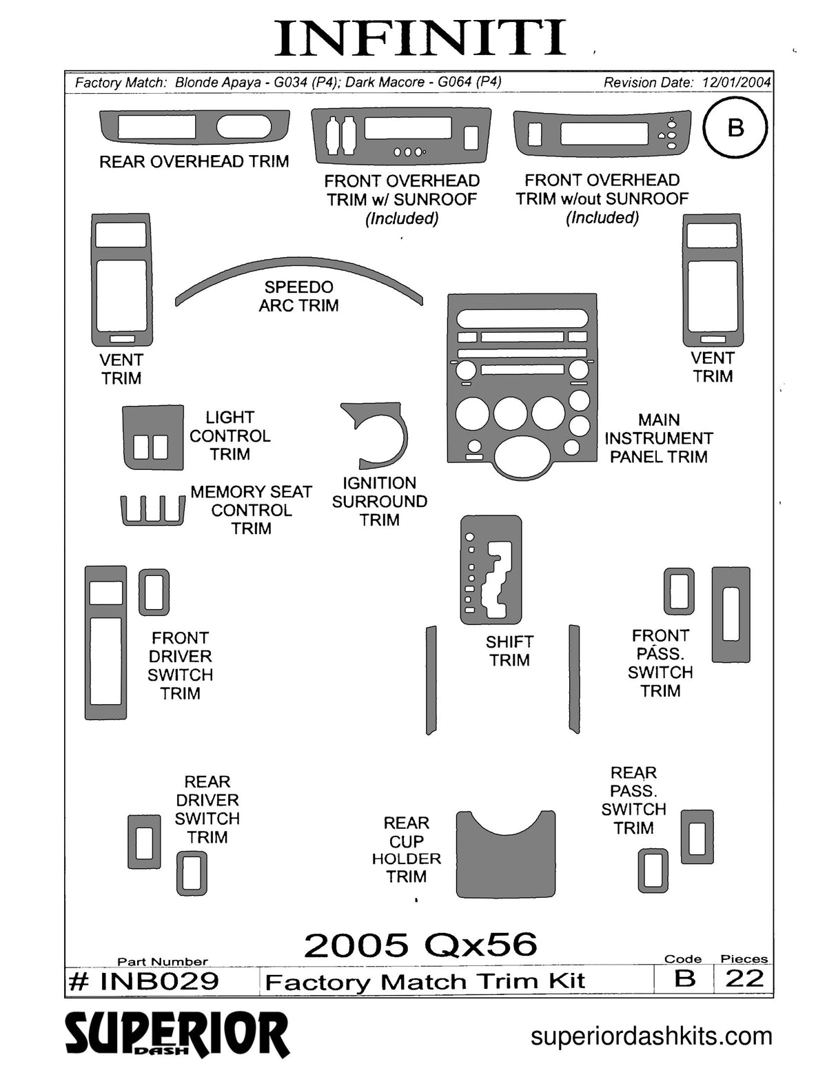 Shadow sheet for Superior Dash kit INB029, 2005 Infiniti QX56