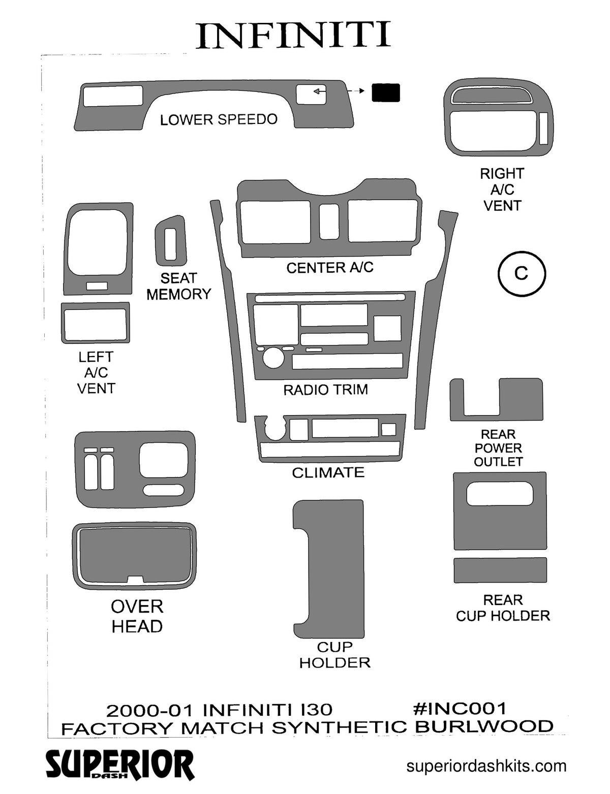 Shadow sheet for Superior Dash kit INC001, 2000-2001 Infiniti I30