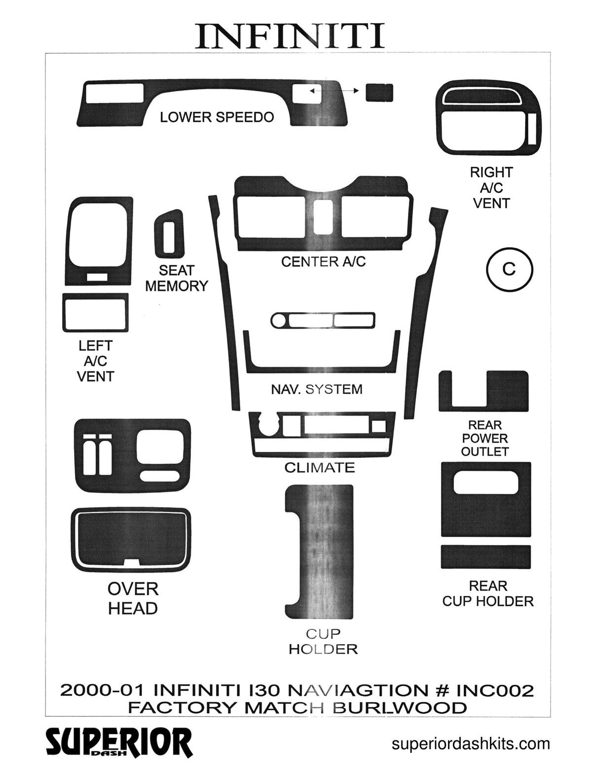Shadow sheet for Superior Dash kit INC002, 2000-2001 Infiniti I30