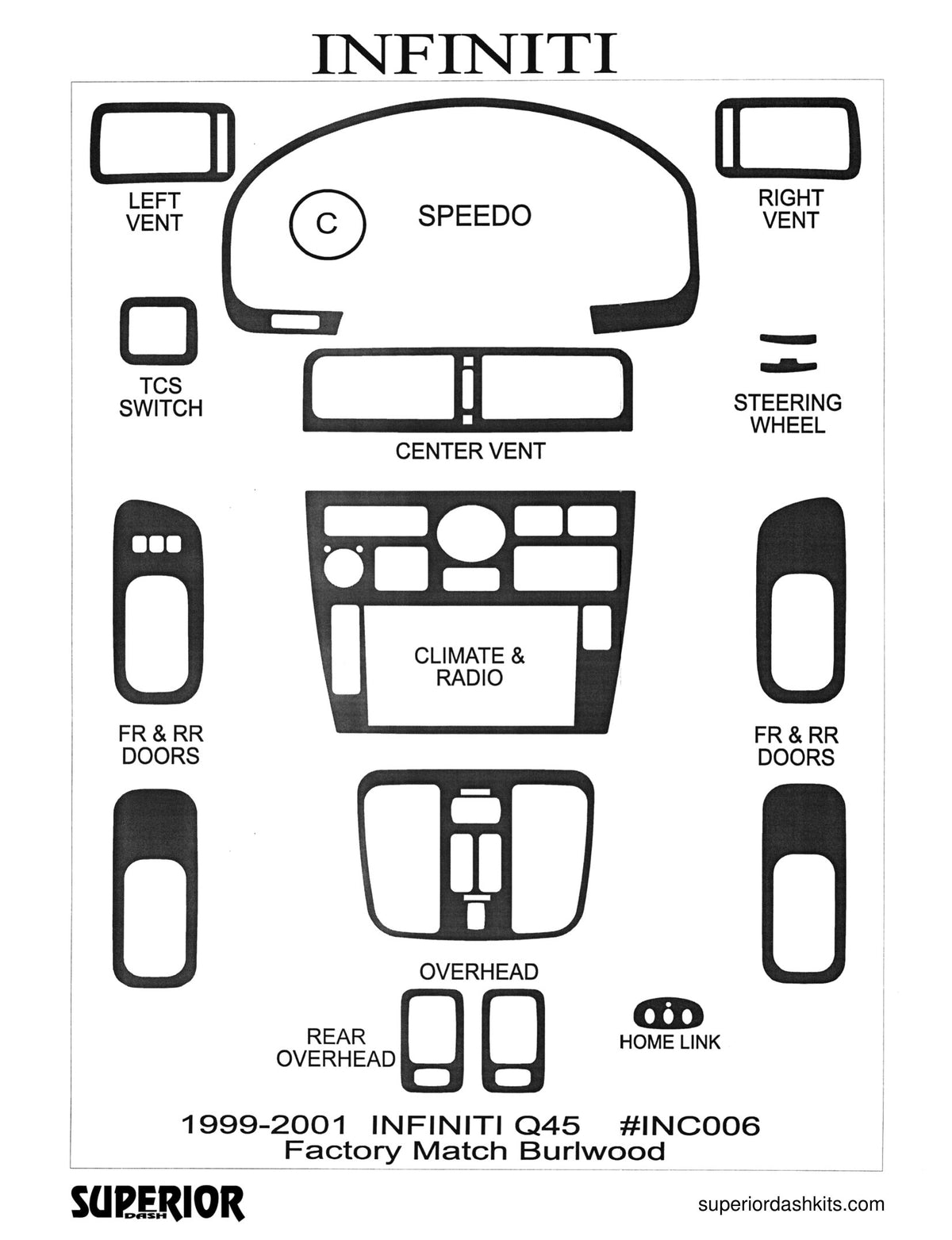 Shadow sheet for Superior Dash kit INC006, 1999-2001 Infiniti Q45