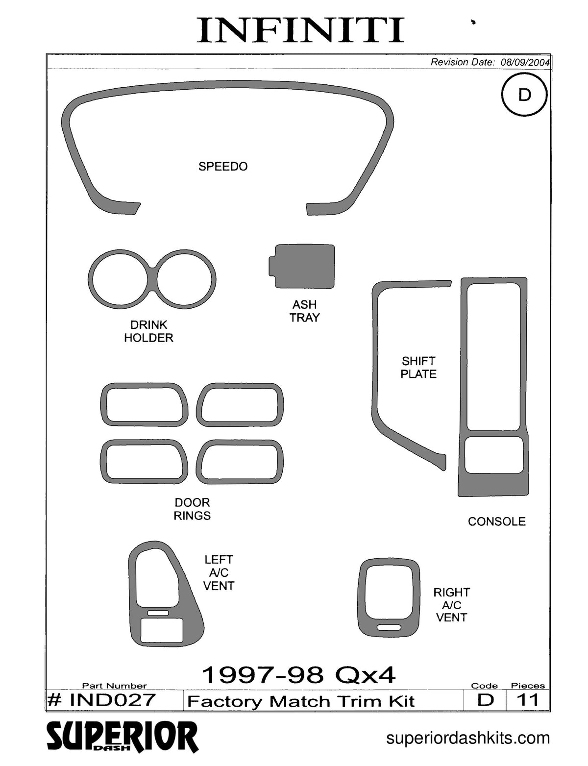 Shadow sheet for Superior Dash kit IND027, 1997-1998 Infiniti QX4