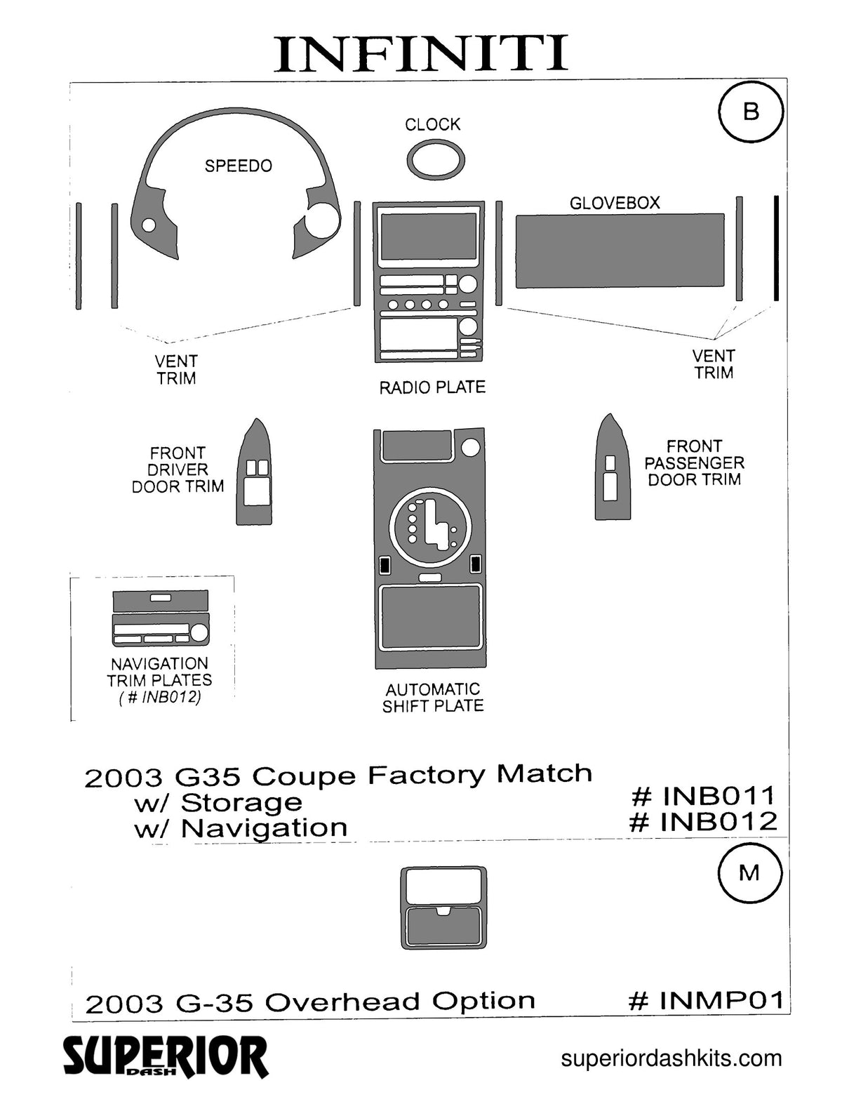 Shadow sheet for Superior Dash kit INMP01, 2003-2005 Infiniti G35 (sheet 2)