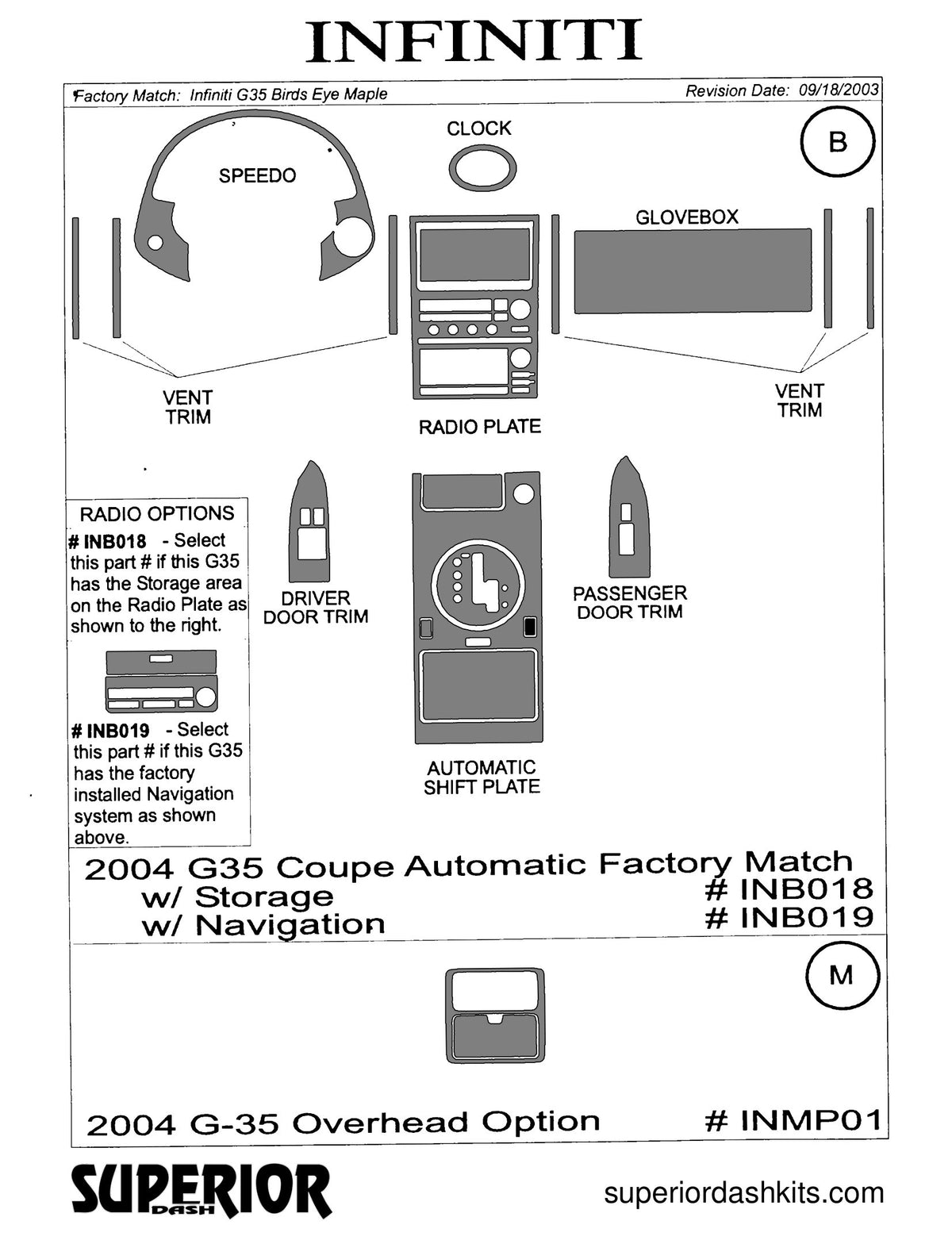 Shadow sheet for Superior Dash kit INMP01, 2003-2005 Infiniti G35 (sheet 6)