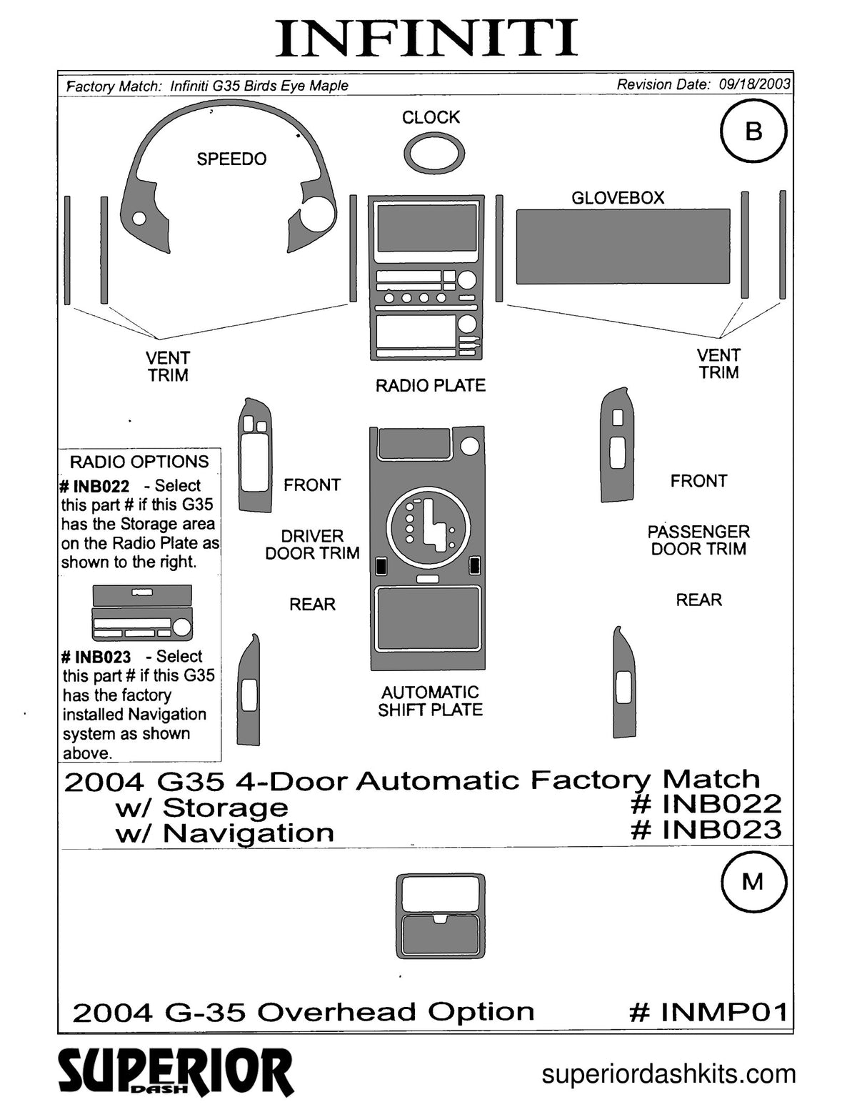 Shadow sheet for Superior Dash kit INMP01, 2003-2005 Infiniti G35 (sheet 8)