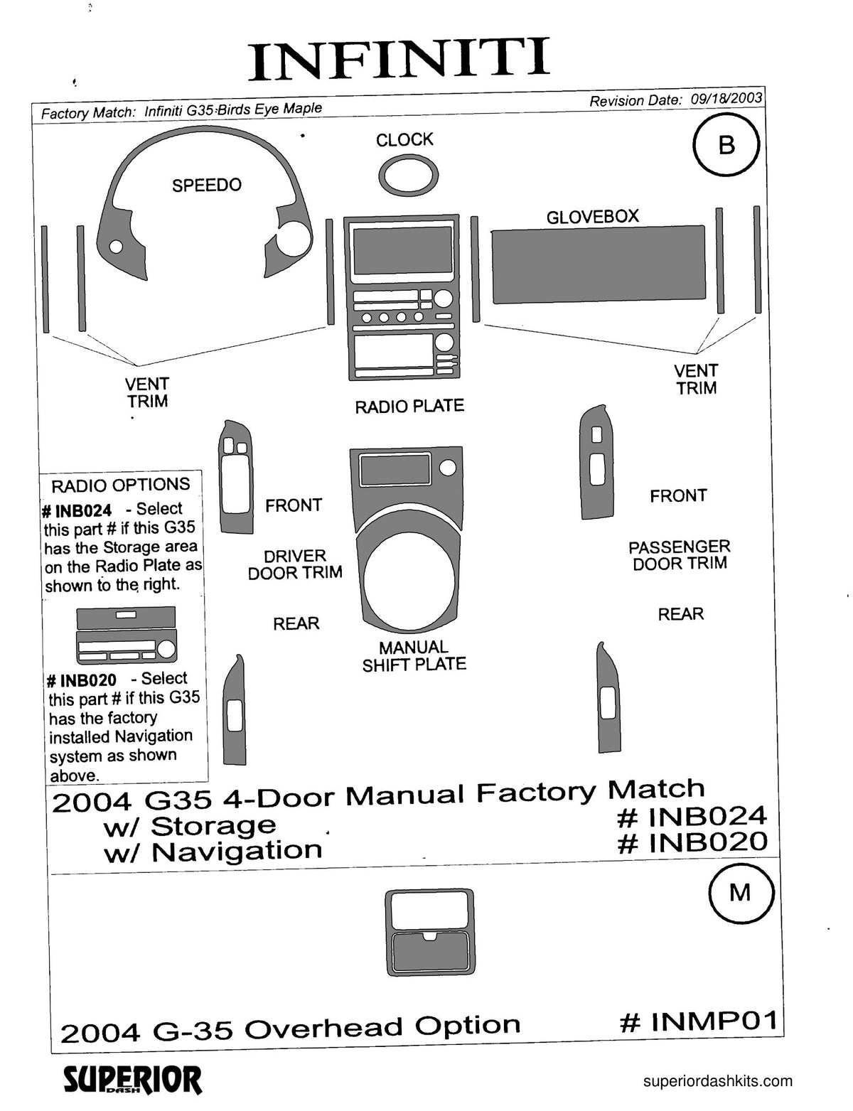 Shadow sheet for Superior Dash kit INMP01, 2003-2005 Infiniti G35 (sheet 9)