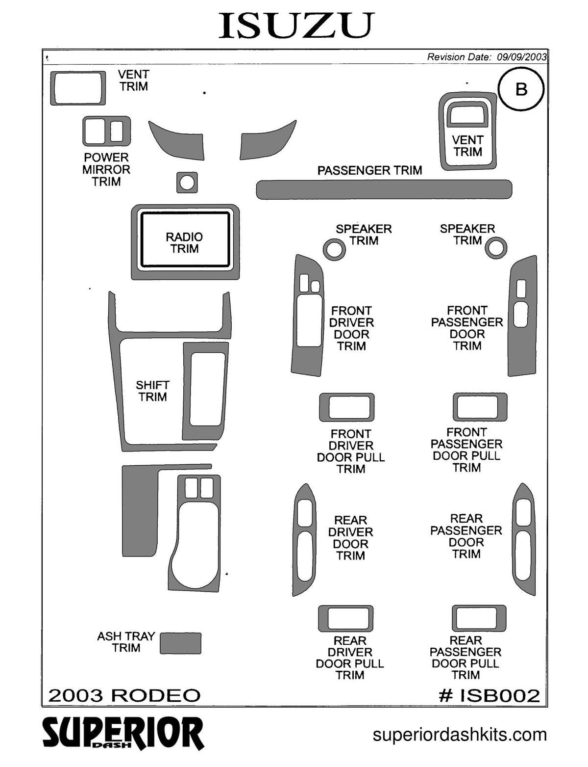 Shadow sheet for Superior Dash kit ISB002, 2003-2004 Isuzu Rodeo
