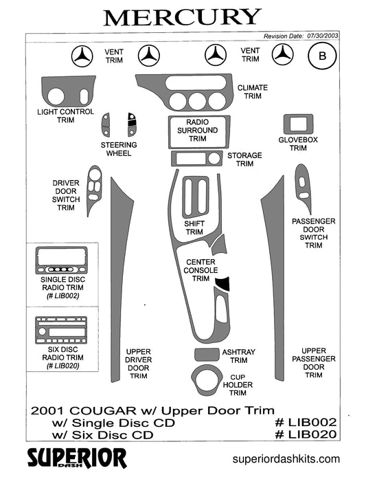 Shadow sheet for Superior Dash kit LIB002 / LIB020, 2001 Mercury Cougar