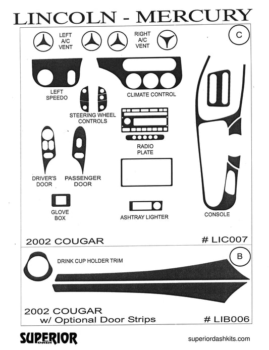 Shadow sheet for Superior Dash kit LIC007 / LIB006, 2002 Mercury Cougar