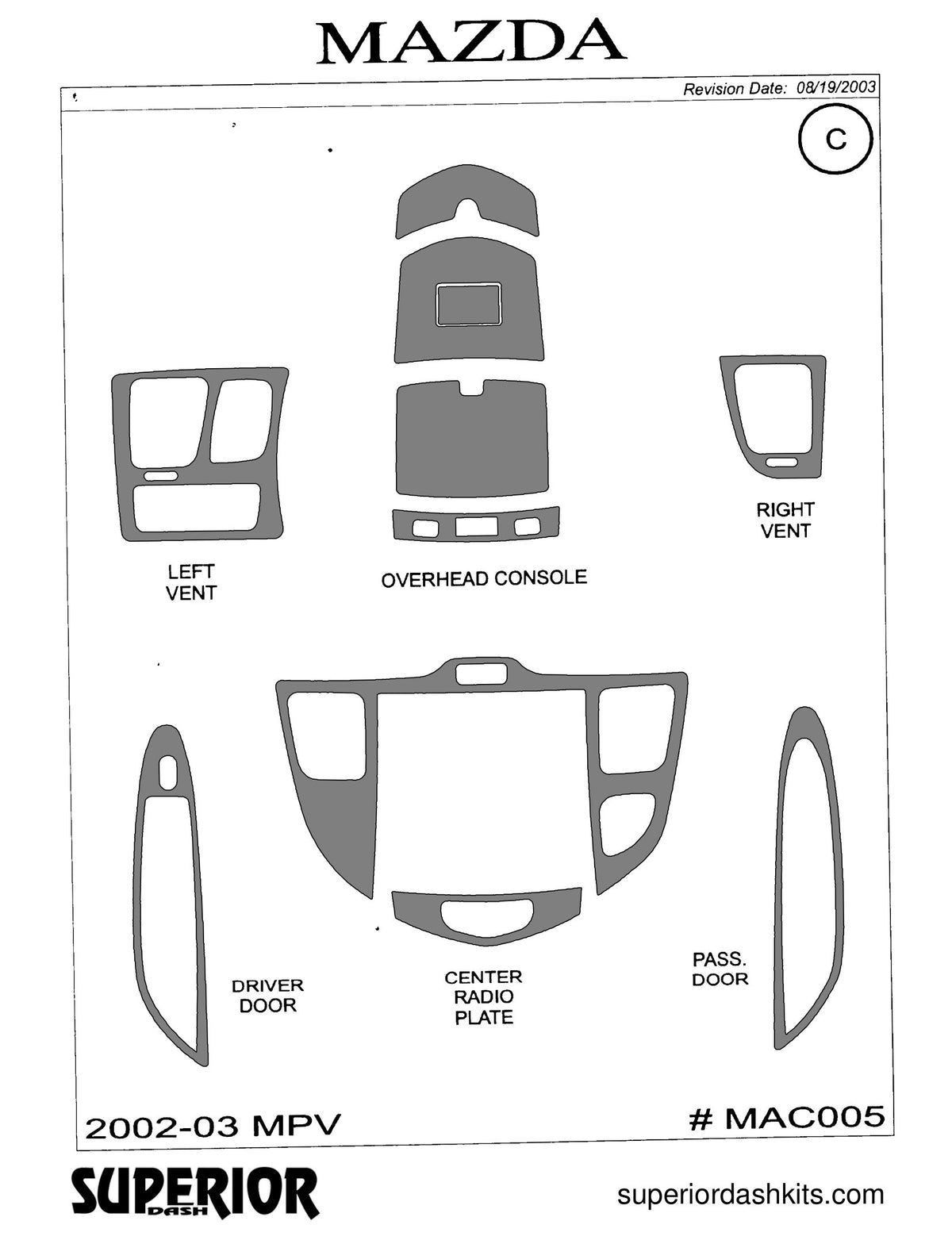 Shadow sheet for Superior Dash kit MAC005, 2002-2003 Mazda MPV