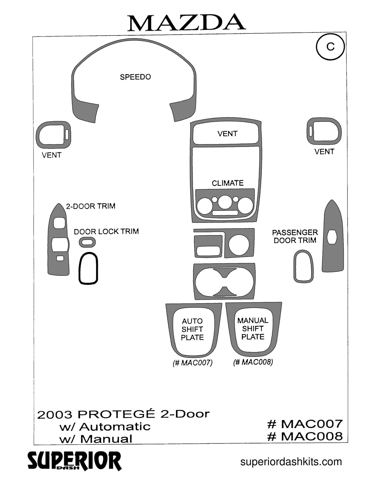 Shadow sheet for Superior Dash kit MAC007 / MAC008, 2003 Mazda Protege