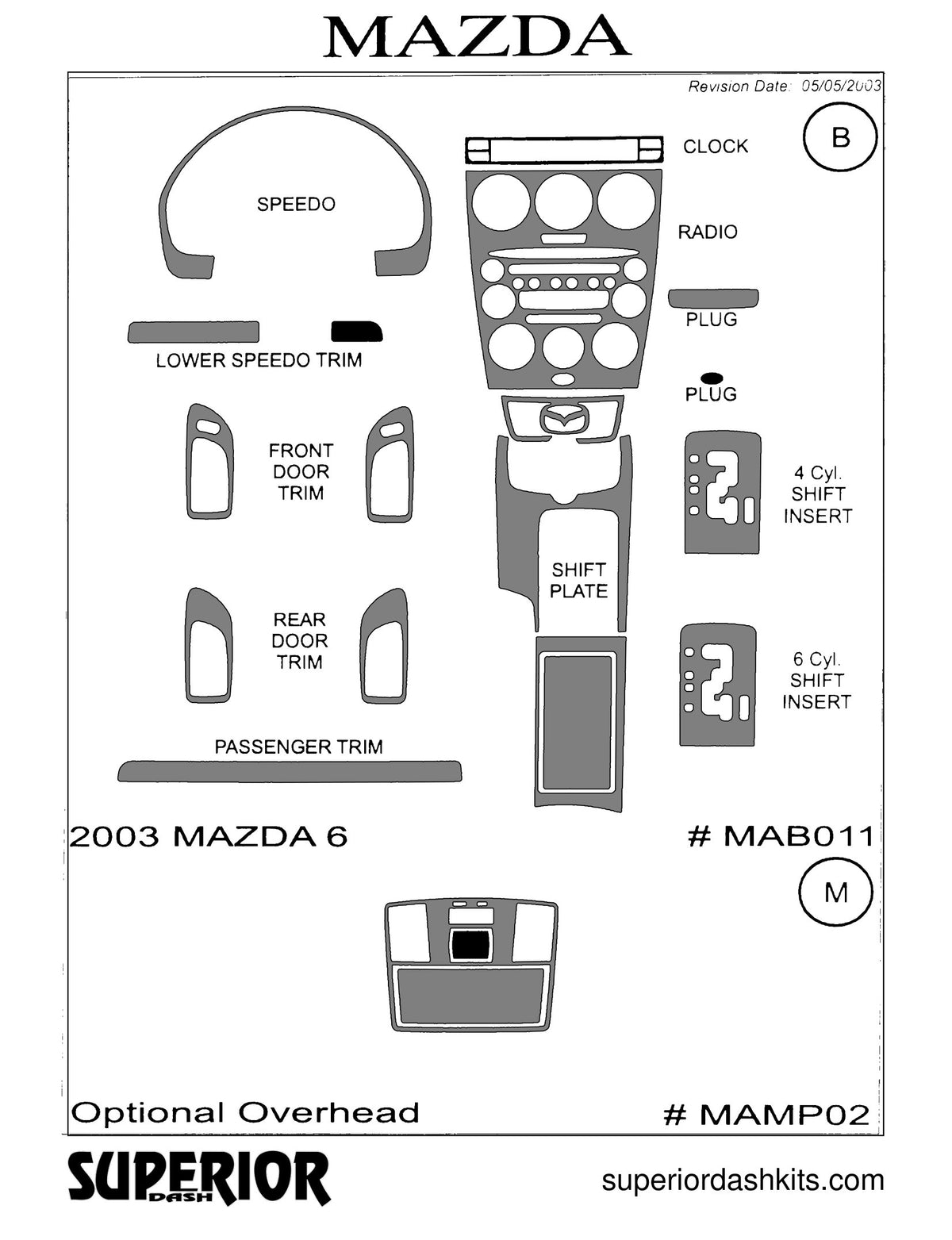 Shadow sheet for Superior Dash kit MAMP02, 2003-2008 Mazda 6