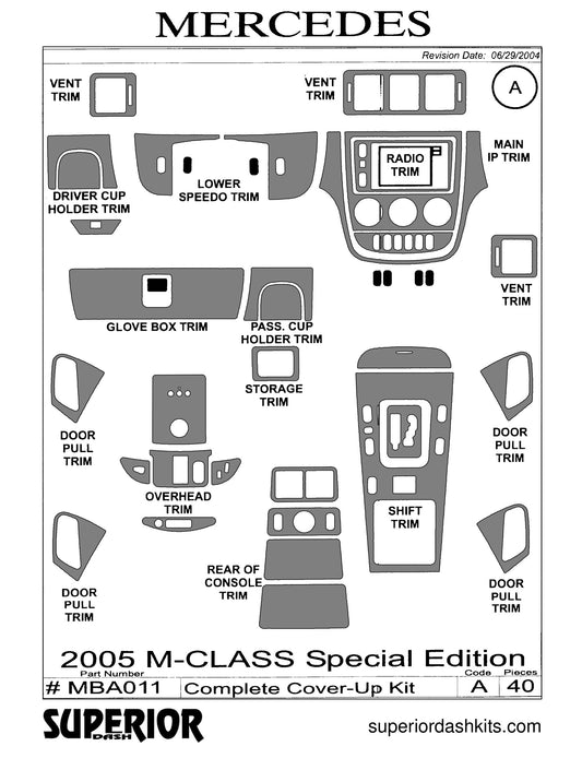 Shadow sheet for Superior Dash kit MBA011, 2005 Mercedes M-Class