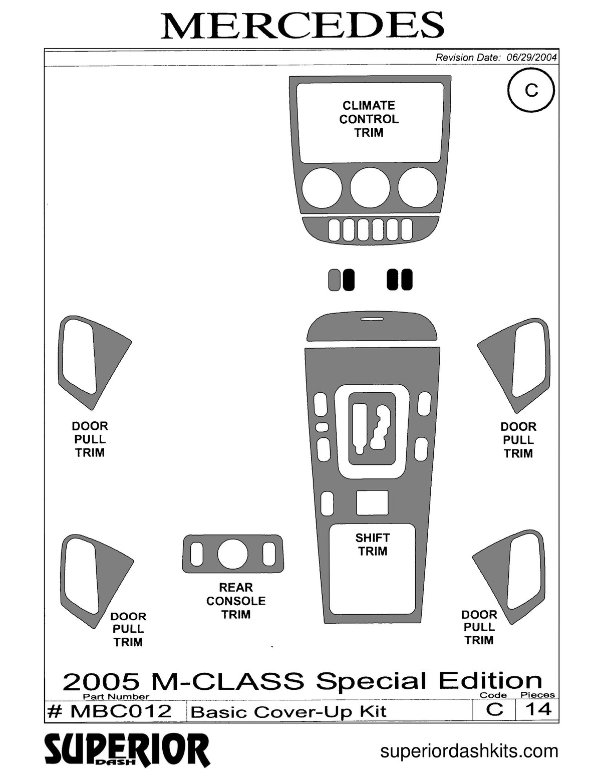 Shadow sheet for Superior Dash kit MBC012, 2005 Mercedes M-Class