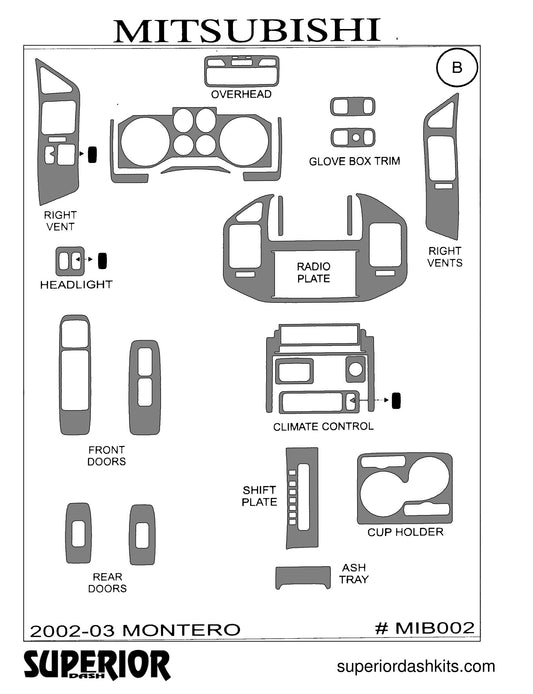 Shadow sheet for Superior Dash kit MIB002, 2002-2004 Mitsubishi Montero