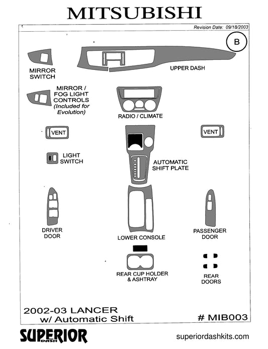 Shadow sheet for Superior Dash kit MIB003, 2002-2007 Mitsubishi Lancer