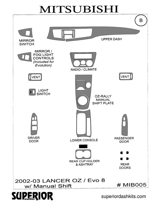 Shadow sheet for Superior Dash kit MIB005, 2002-2007 Mitsubishi Lancer OZ Rally / Evolution VIII