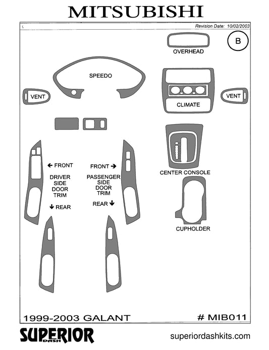 Shadow sheet for Superior Dash kit MIB011, 1999-2003 Mitsubishi Galant