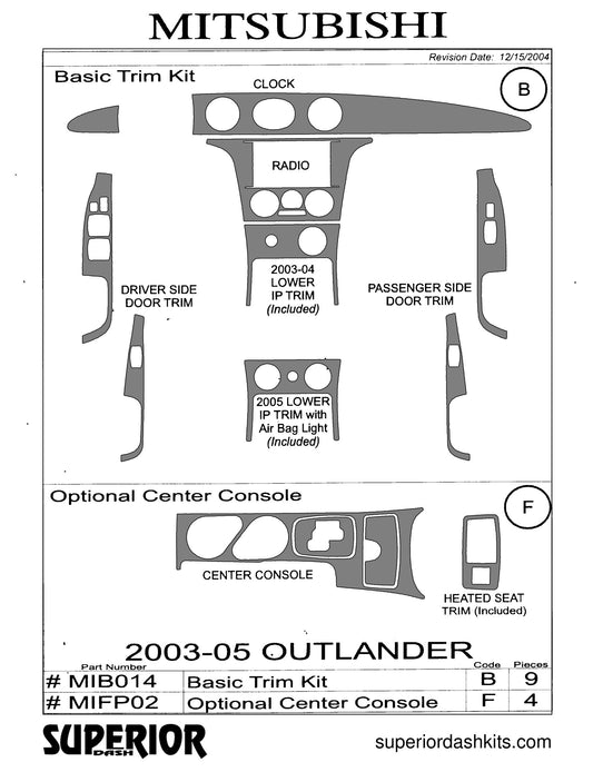 Shadow sheet for Superior Dash kit MIB014, 2003-2006 Mitsubishi Outlander