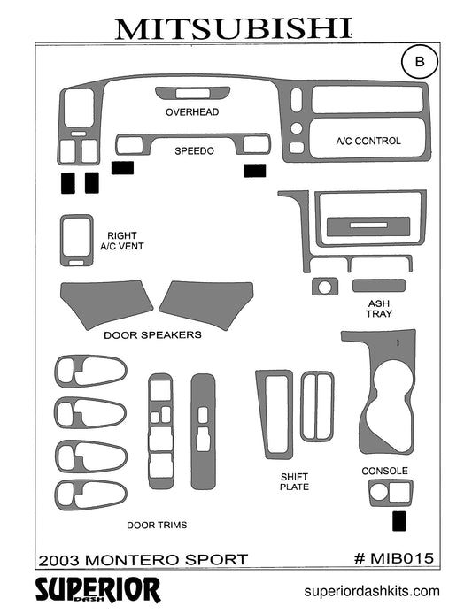 Shadow sheet for Superior Dash kit MIB015, 2003 Mitsubishi Montero Sport
