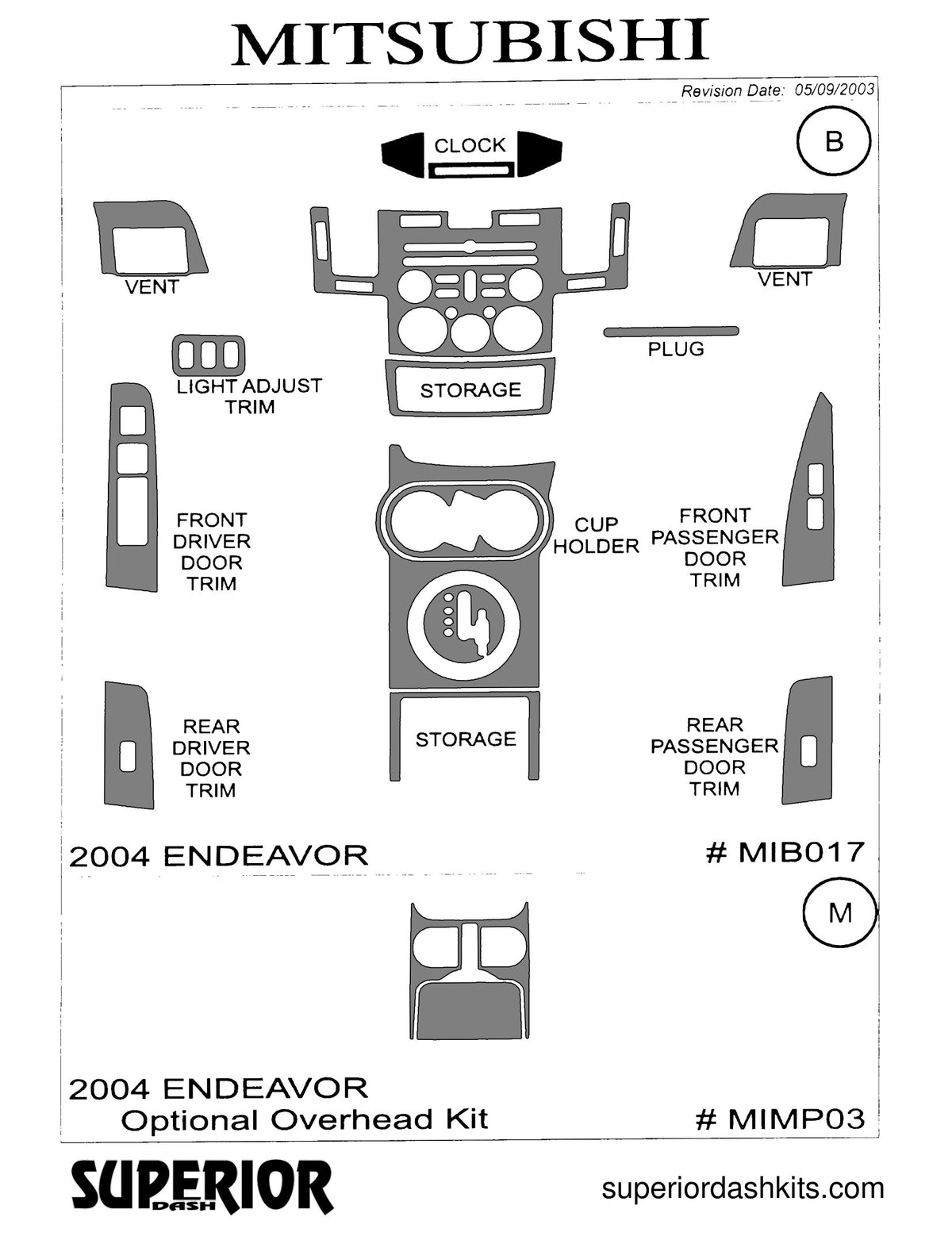 Shadow sheet for Superior Dash kit MIB017, 2004-2006 Mitsubishi Endeavor (sheet 2)