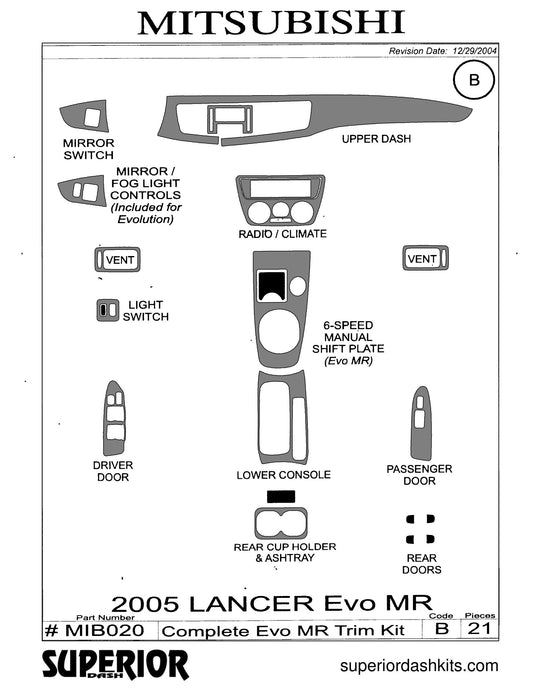 Shadow sheet for Superior Dash kit MIB020, 2005-2006 Mitsubishi Lancer Evolution MR