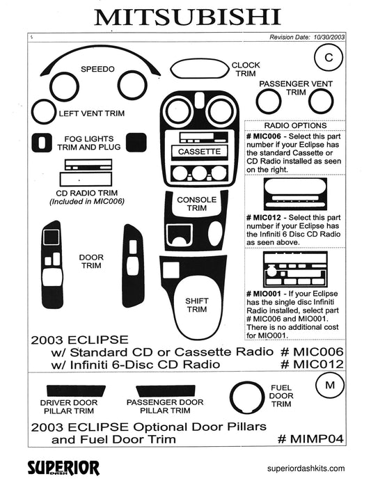 Shadow sheet for Superior Dash kit MIC006 / MIC012, 2003-2005 Mitsubishi Eclipse