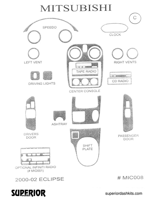 Shadow sheet for Superior Dash kit MIC008, 2000-2002 Mitsubishi Eclipse