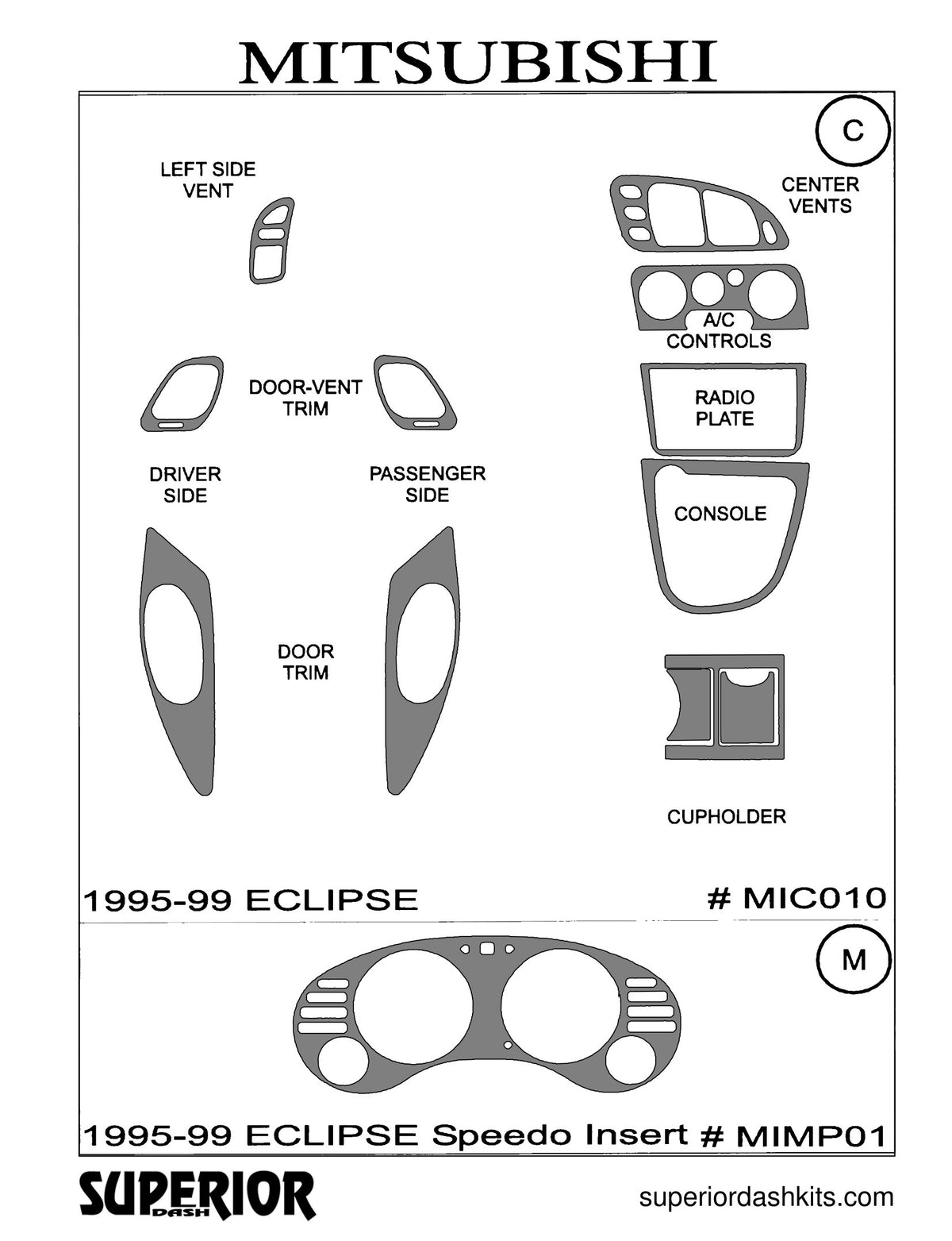 Shadow sheet for Superior Dash kit MIC010, 1995-1999 Mitsubishi Eclipse