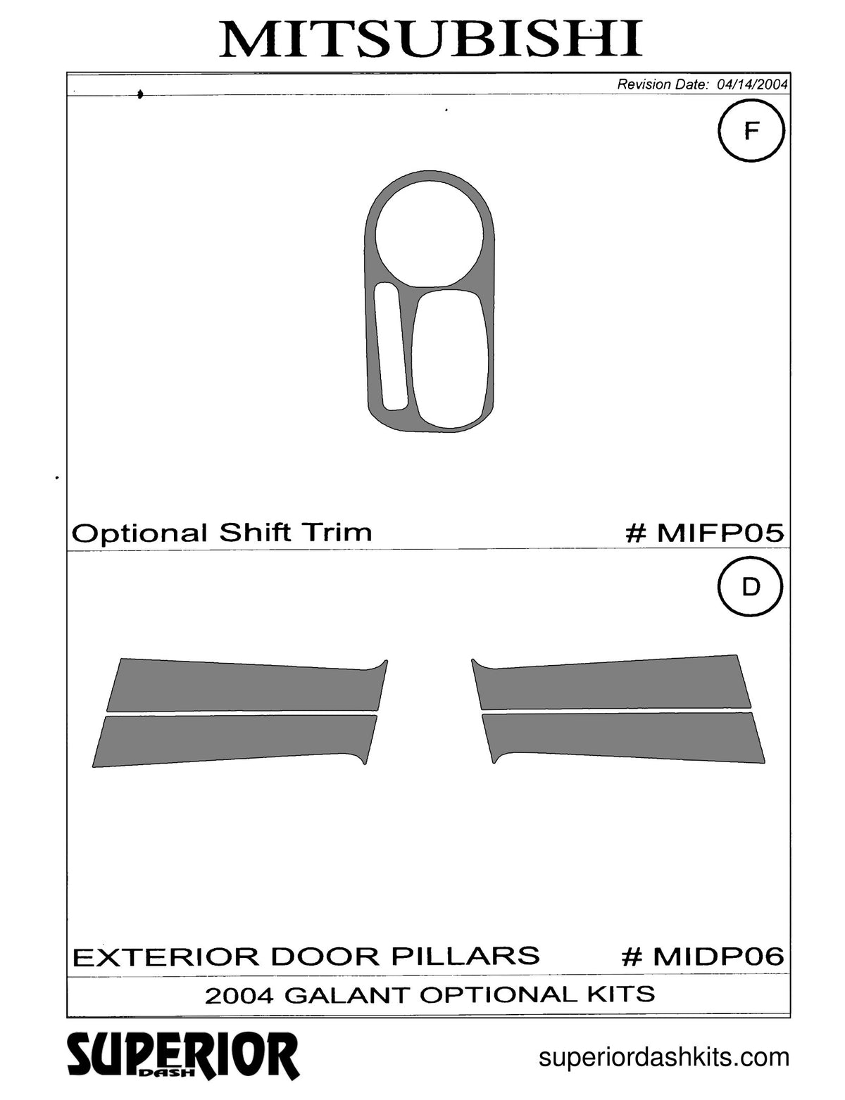 Shadow sheet for Superior Dash kit MIDP06, 2004 Mitsubishi Galant
