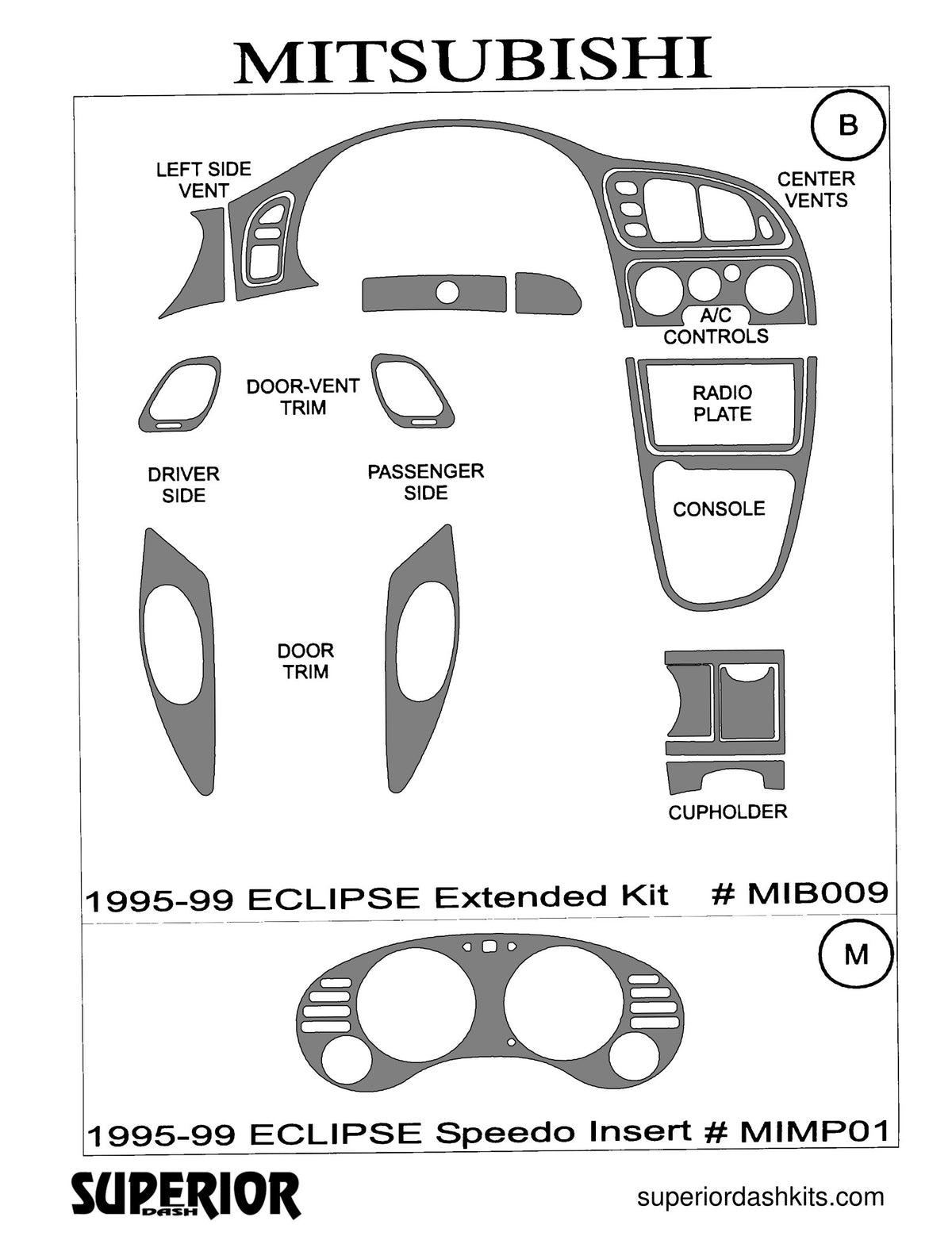 Shadow sheet for Superior Dash kit MIMP01, 1995-1999 Mitsubishi Eclipse (sheet 2)