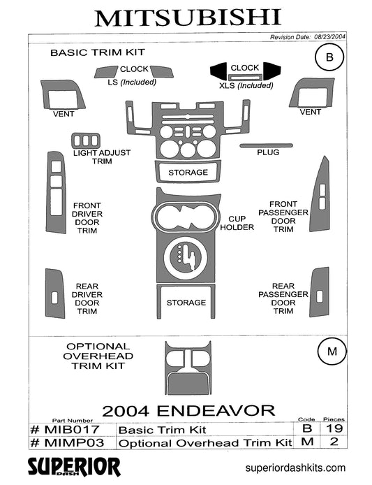 Shadow sheet for Superior Dash kit MIMP03, 2004-2006 Mitsubishi Endeavor