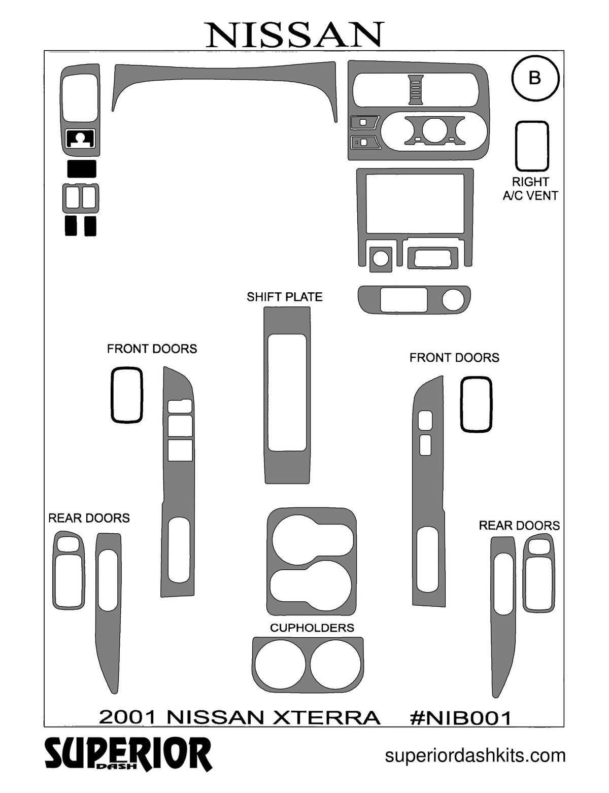 Shadow sheet for Superior Dash kit NIB001, 2001 Nissan Xterra