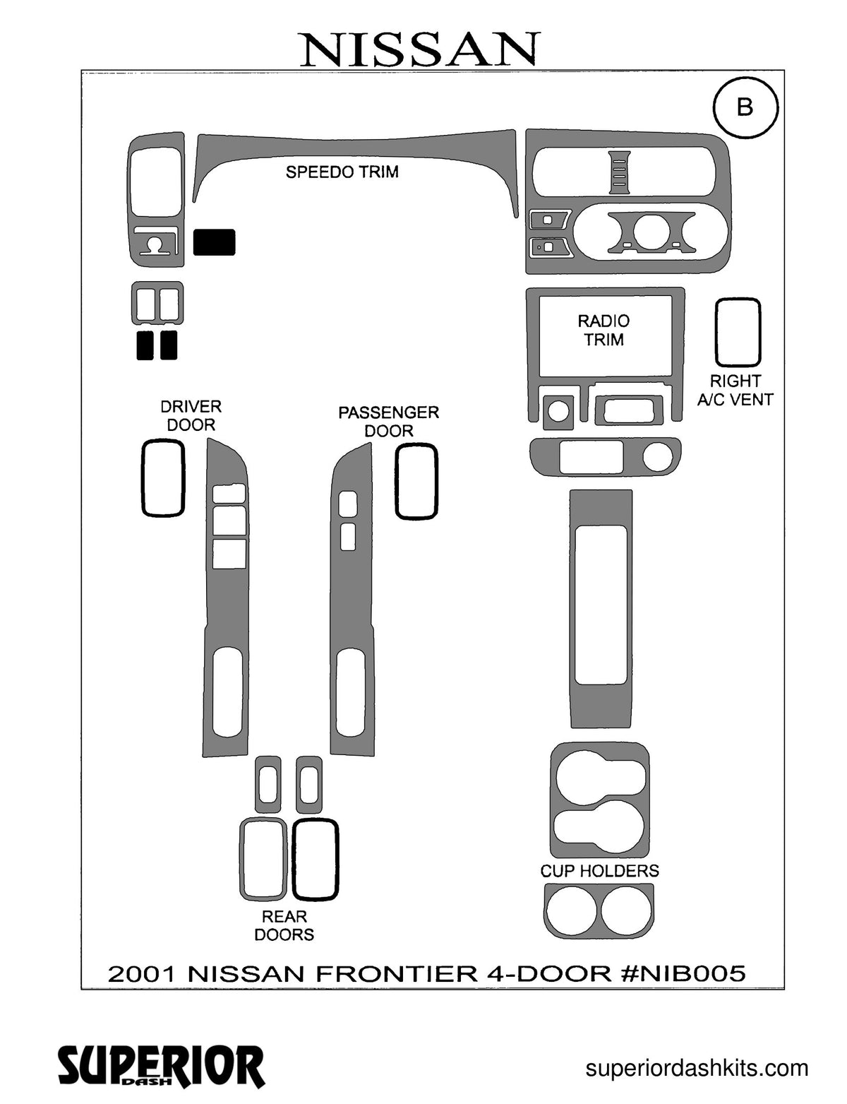 Shadow sheet for Superior Dash kit NIB005, 2001 Nissan Frontier (sheet 2)