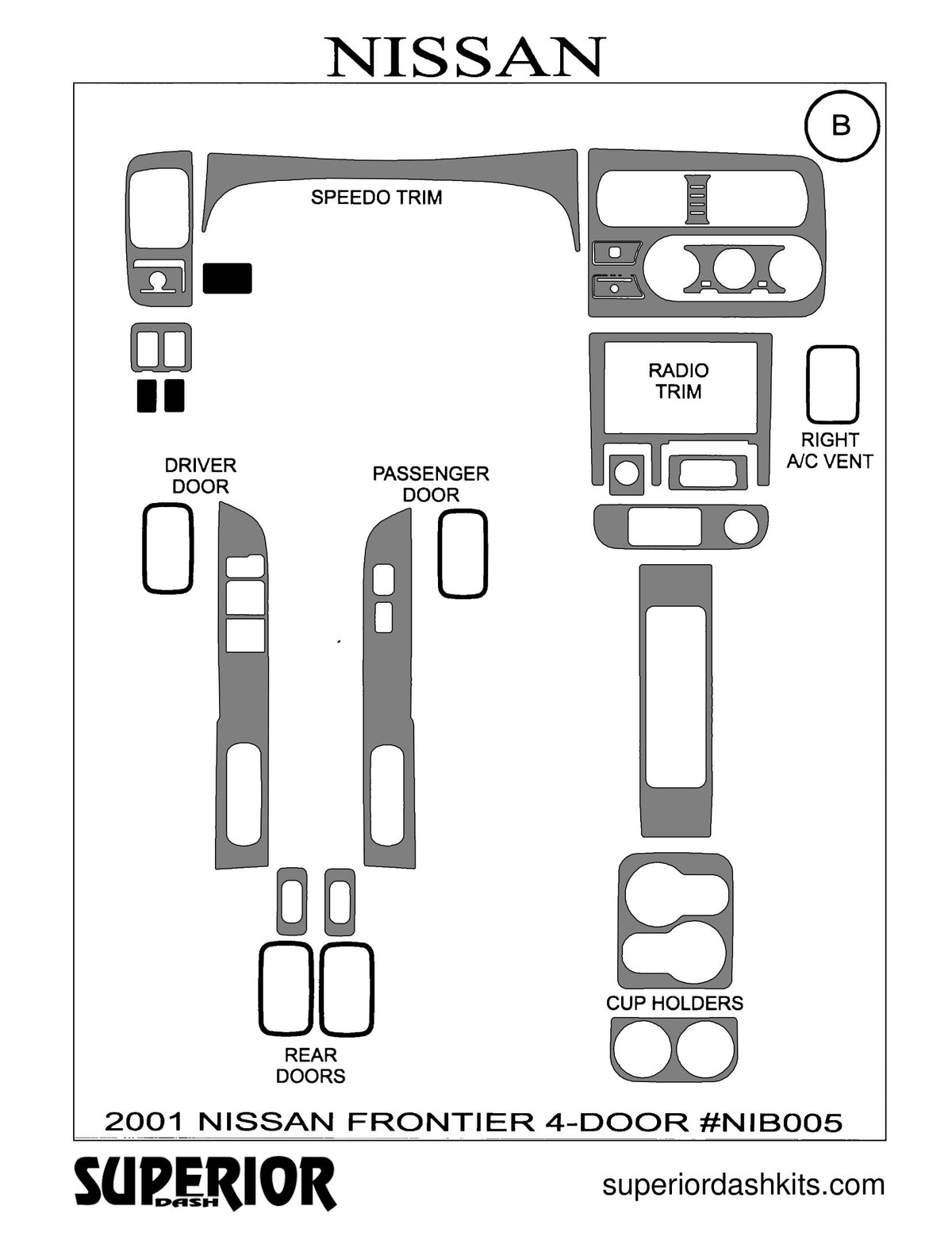 Shadow sheet for Superior Dash kit NIB005, 2001 Nissan Frontier