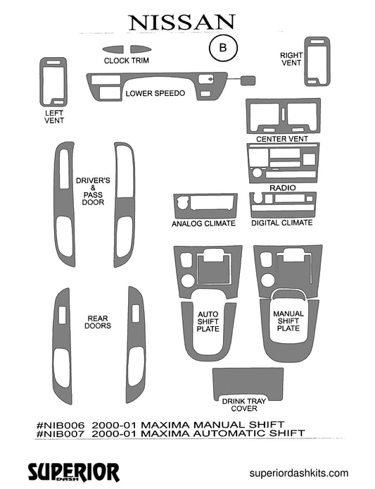 Shadow sheet for Superior Dash kit NIB007 / NIB006, 2000-2001 Nissan Maxima