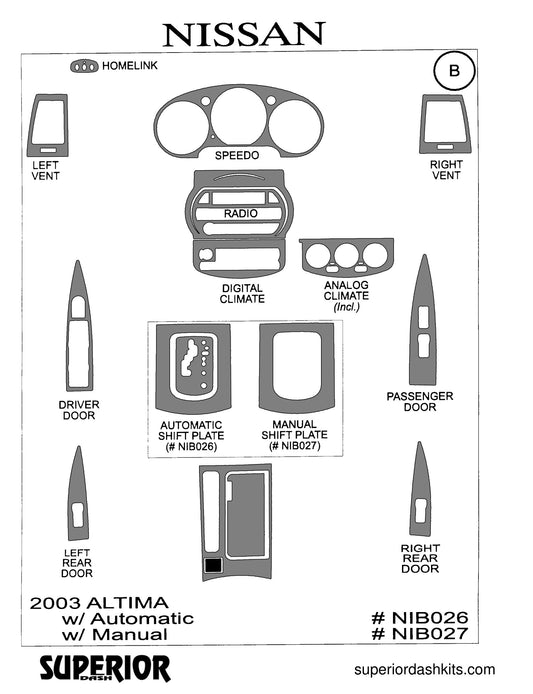 Shadow sheet for Superior Dash kit NIB026 / NIB027, 2003 Nissan Altima