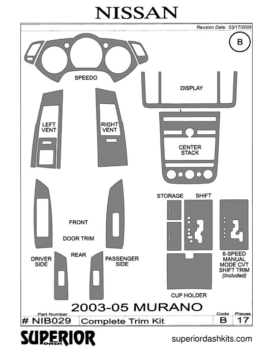 Shadow sheet for Superior Dash kit NIB029, 2003-2008 Nissan Murano