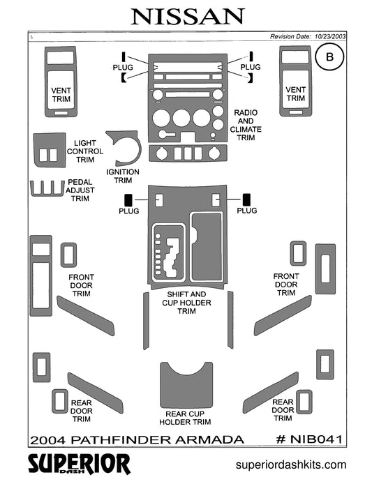 Shadow sheet for Superior Dash kit NIB041, 2004 Nissan Pathfinder Armada
