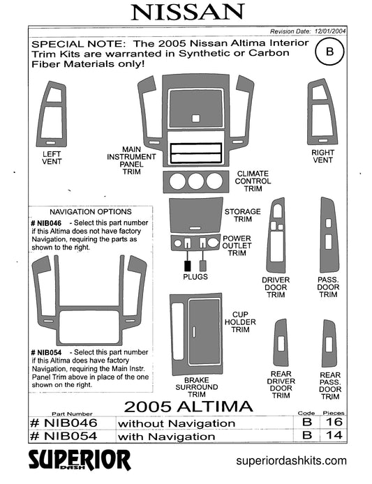Shadow sheet for Superior Dash kit NIB046 / NIB054, 2005 Nissan Altima